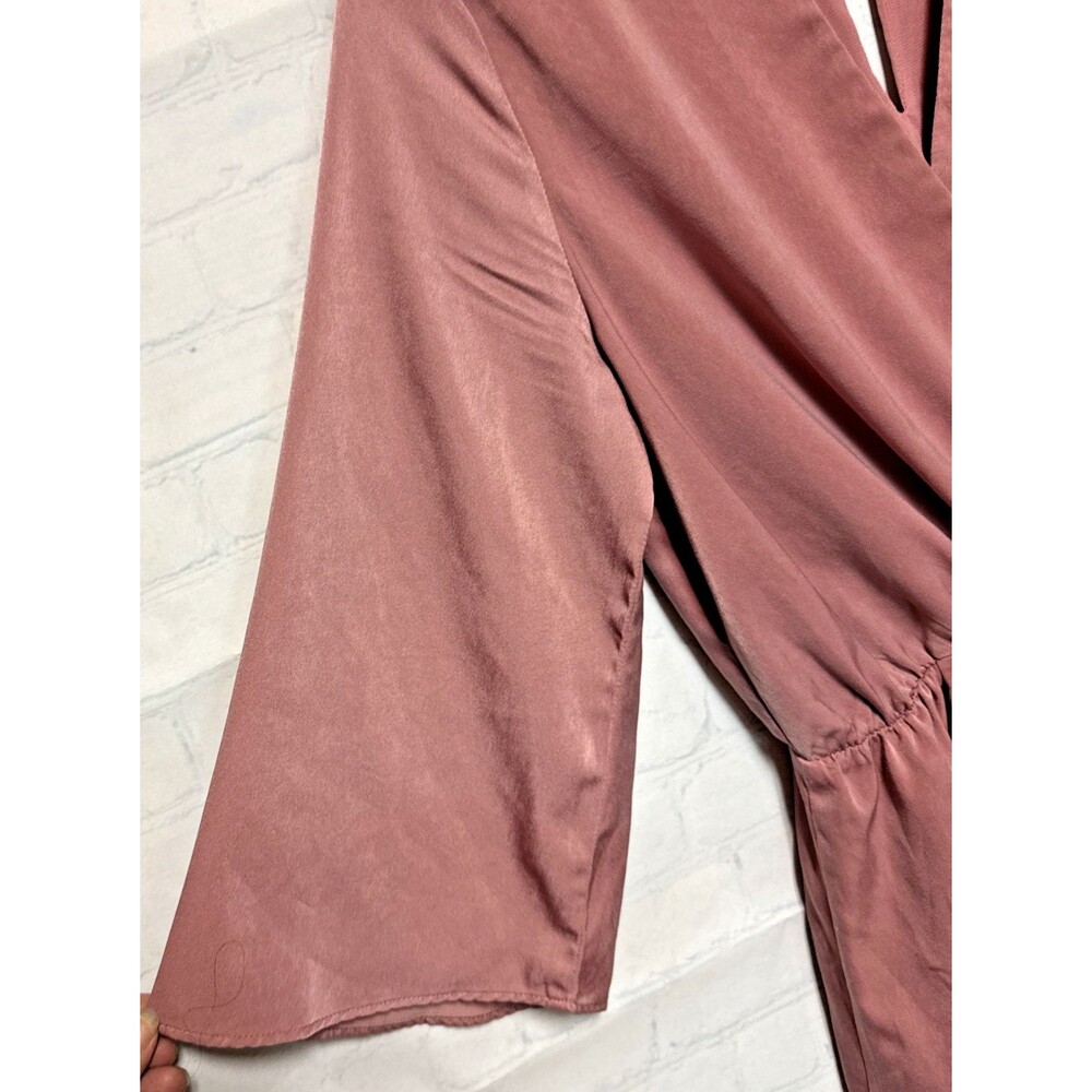 Everly faux-wrap Dress V-neck, 3/4 length sleeves cinched waist Dusty Rose Mauve - Picture 4 of 8